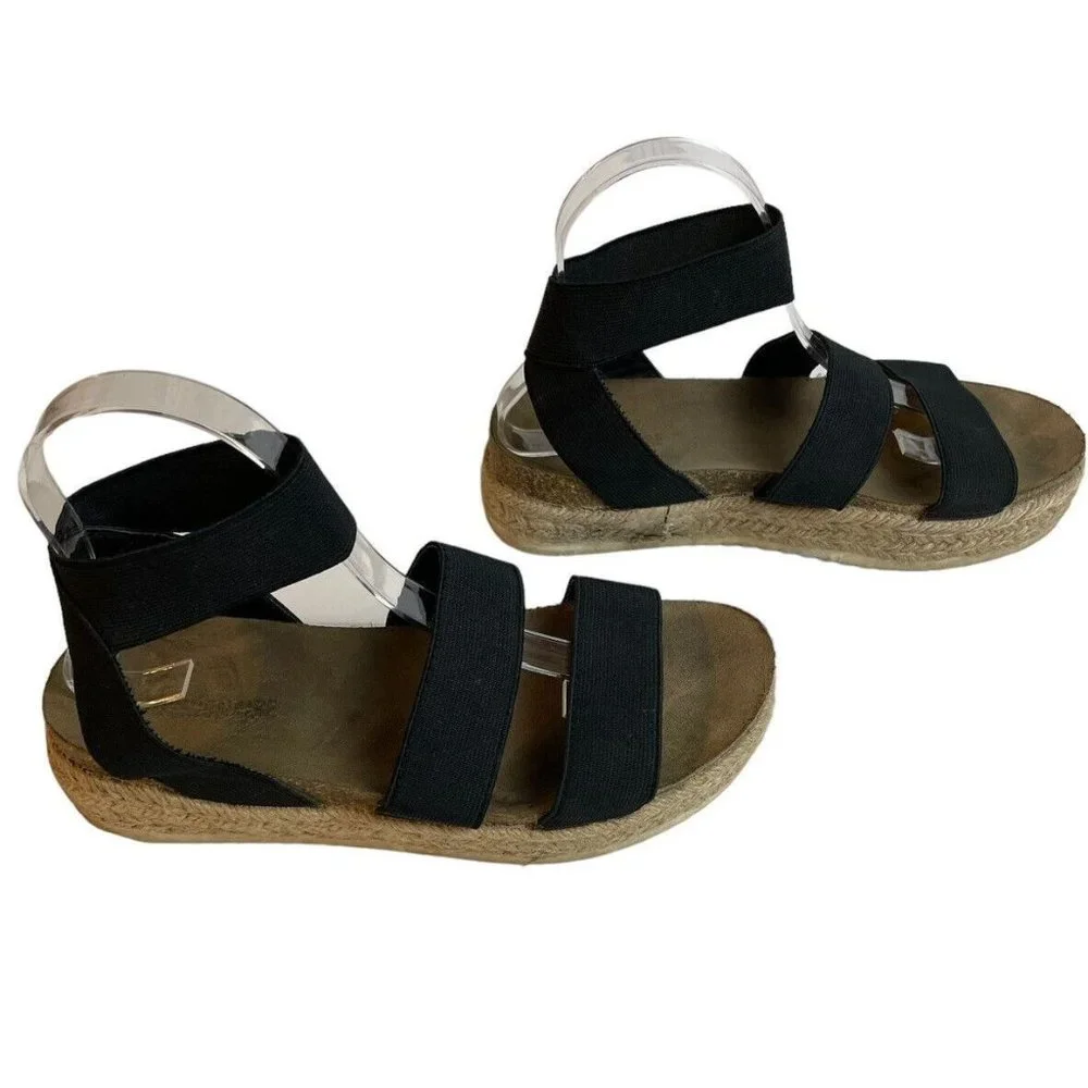 Cushionaire Mandy Flatform Sandals Size 7.5M Cork Footbed Espadrille Black Strap - Picture 4 of 11